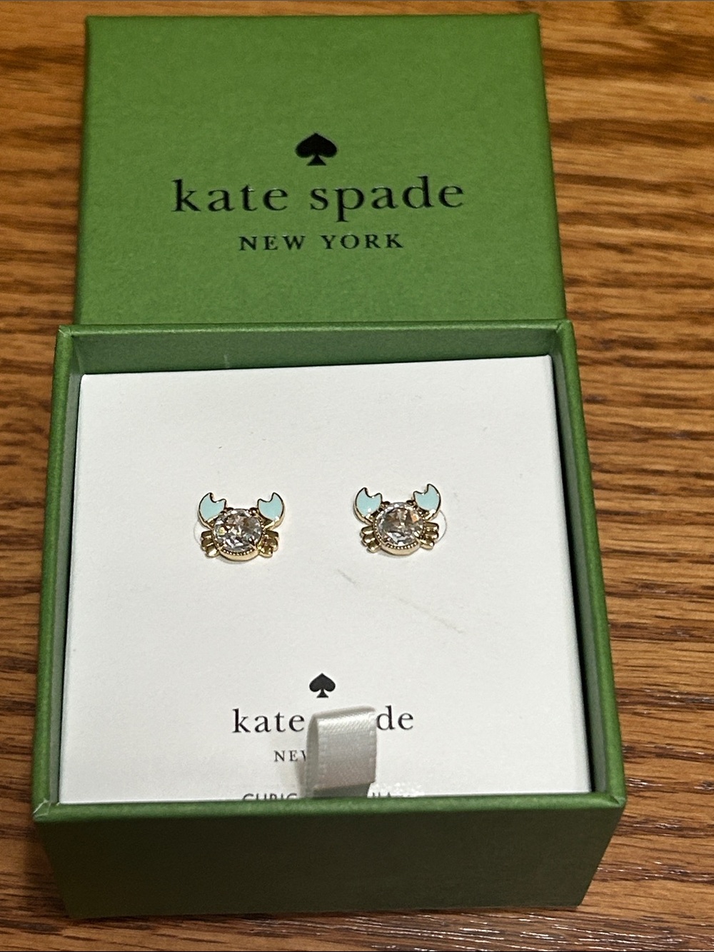 Kate Spade Gold-tone Crab Earrings with Light Blue Accents W/ Cubic Zirconia NIB